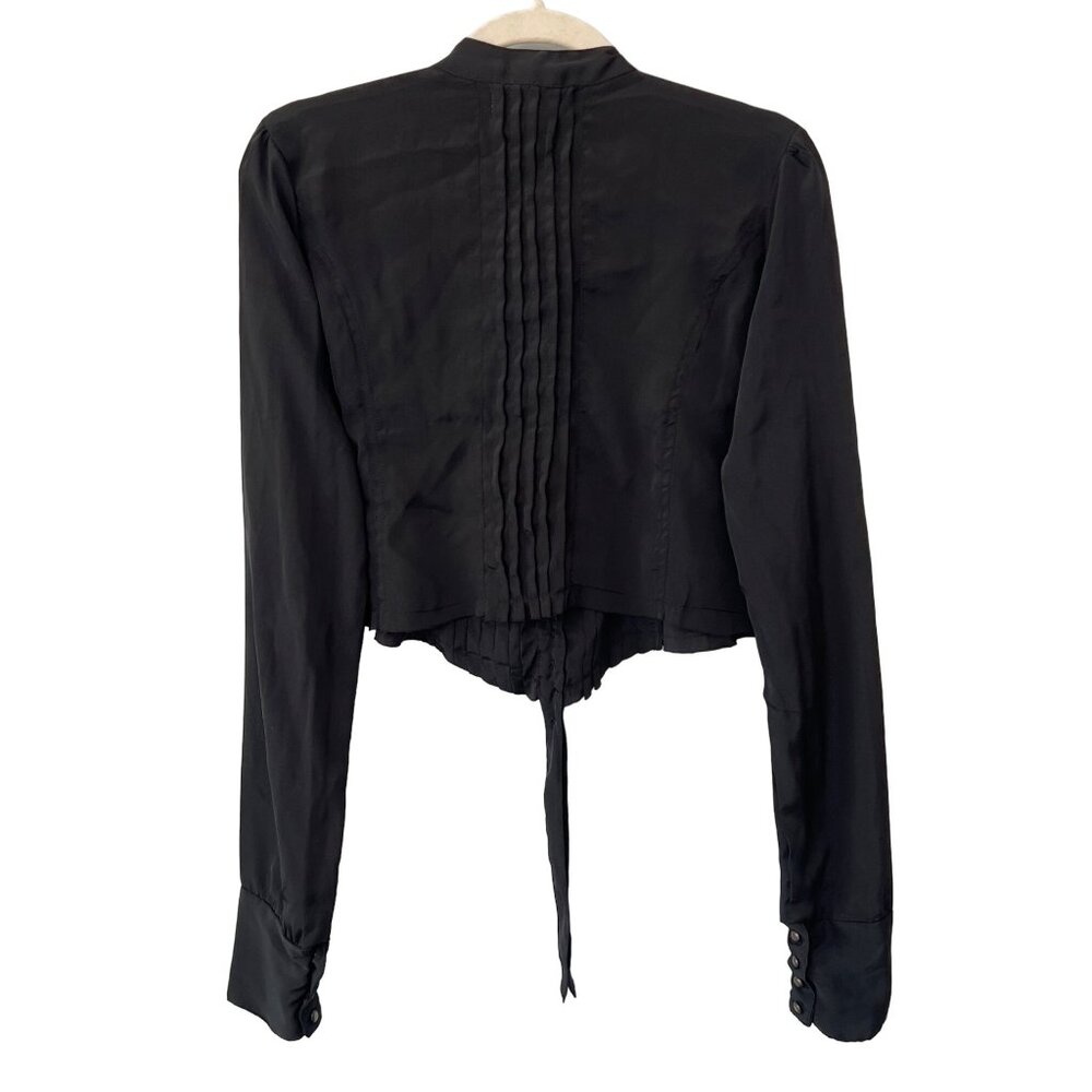 Pythia Pintuck Button Crop Blouse Size M Black Po… - image 2